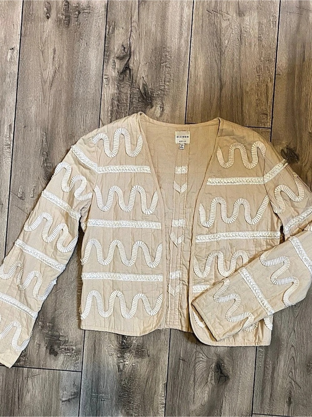 Ellison Embroidered Jacket in Beige & White Medium Like New